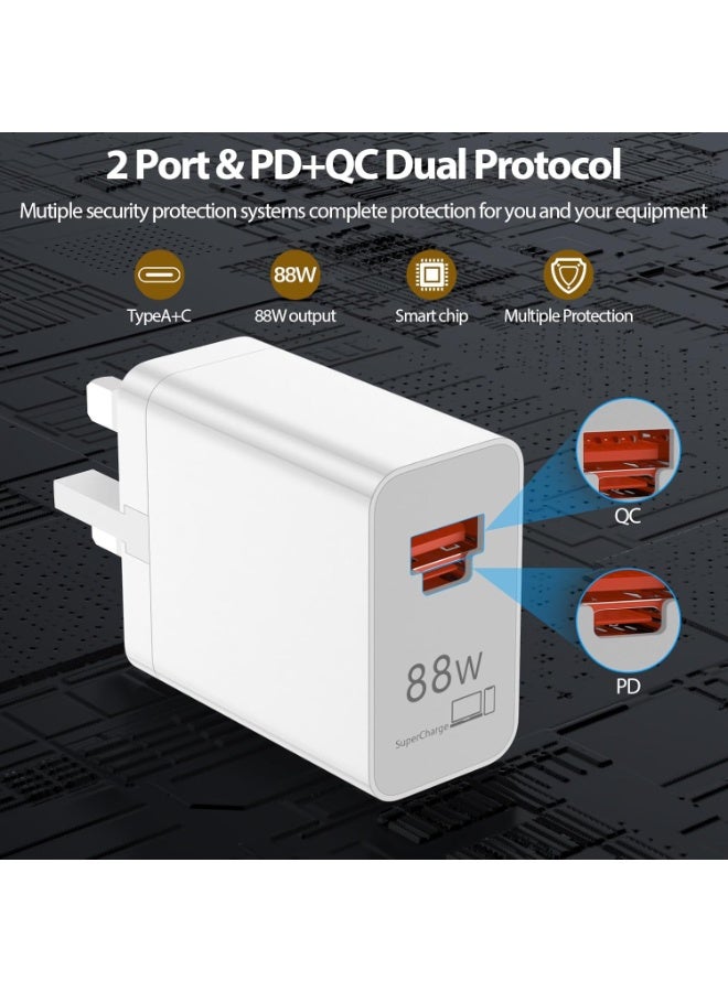 88W Max USB C Charger Plug for Huawei Mate 80/Mate 70/Mate 60 Pro/ P60/Pura 80/Pura 70 Pro/Mate 60/Mate 50/Mate 40/Huawei Nova 14/13/12/11/10/9 Pro, 80W 66W SuperCharge Power Adapter UK 2 Port, 3A/1M Type C to Type C Cable for Honor Honor 500 400 200 Magic 8/7/6/5/4 Pro RSR V3 7 Lite 4 50 70 90 Pad 9 - Image 2